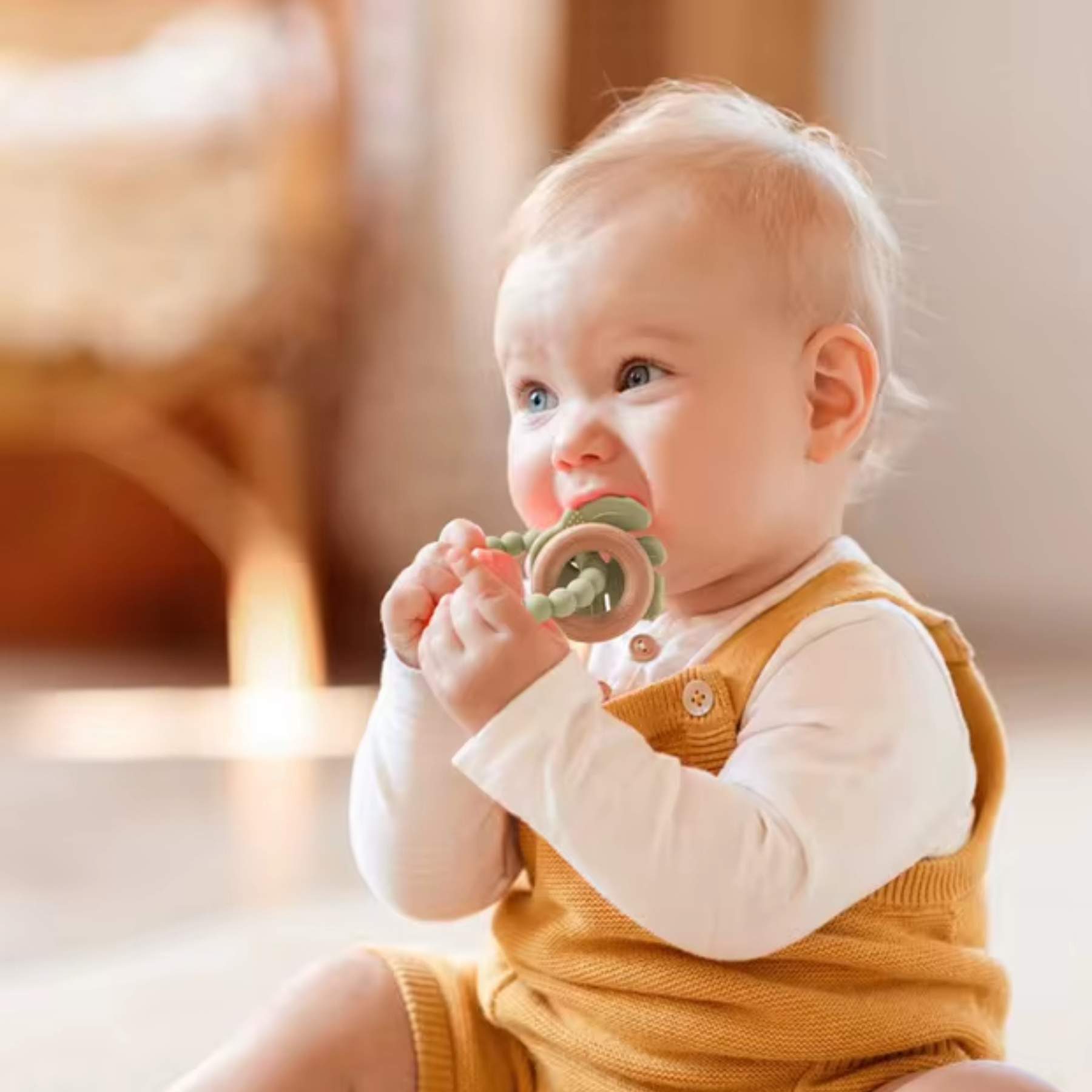 anneau-dentition-bébé-vert-poussee-dentaire