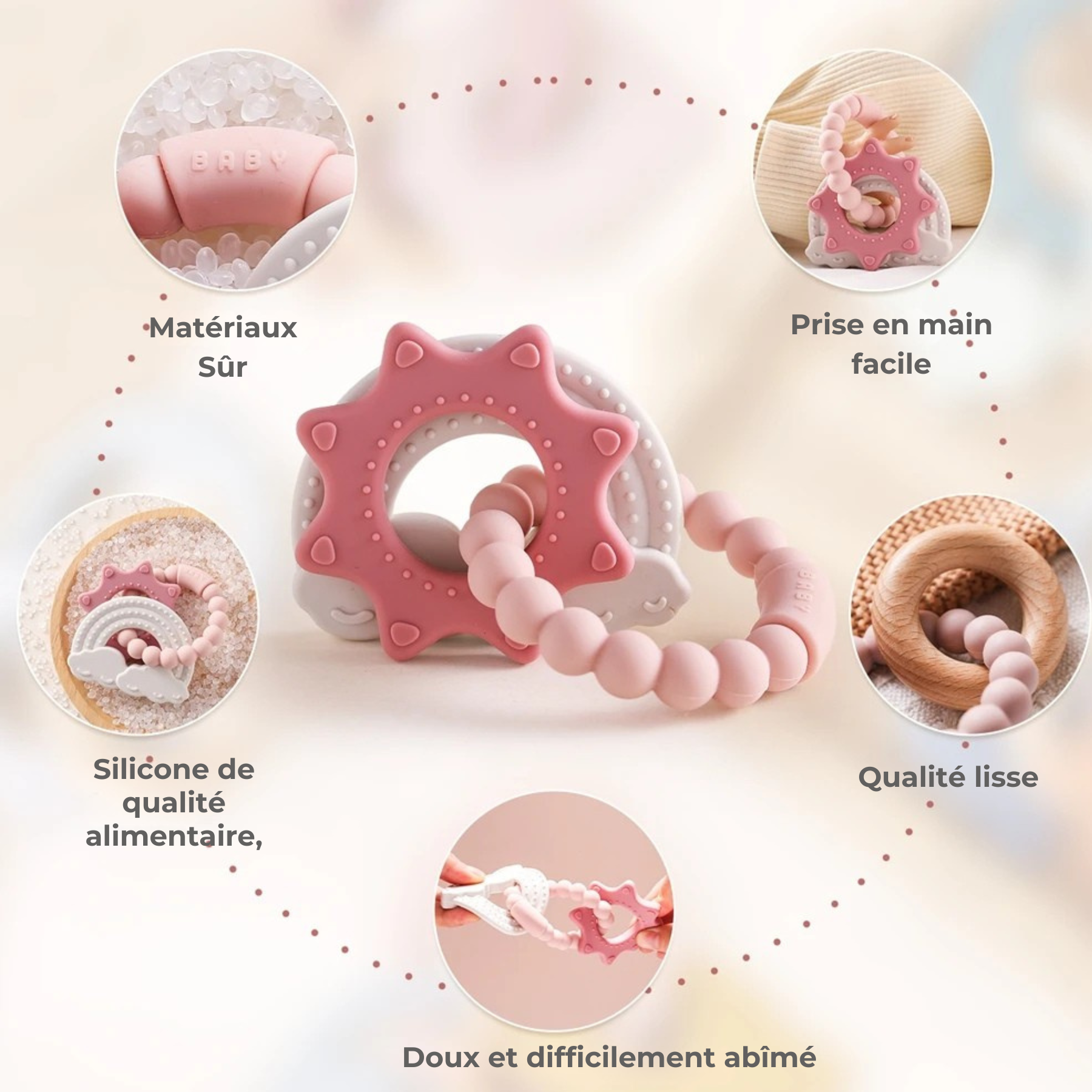Anneau-dentition-bébé-rose-pour-fille-souple