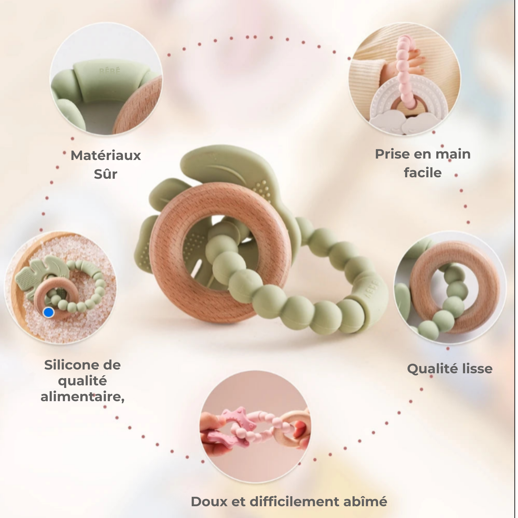 anneau-dentition-bébé-vert-poussee-dentaire-sur